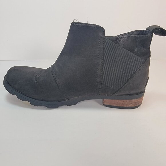 Sorel EMELIE CHELSEA Ankle Boot Black Leather Waterproof Rain Snow Boot Sz 7 - Picture 2 of 10